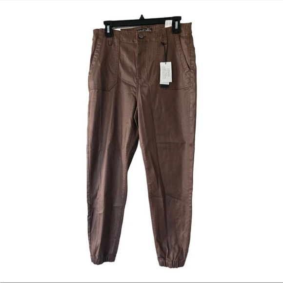 $68 New Black Tape Leather Ankle Pants Brown Women High Rise Size 30 Pockets - Picture 1 of 12